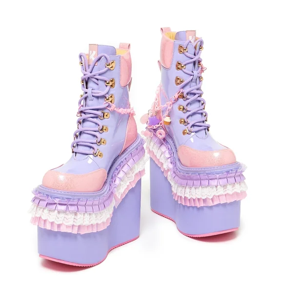 KOI® Cupcake Towers Ultra-High Platform Combat BootsSize 8